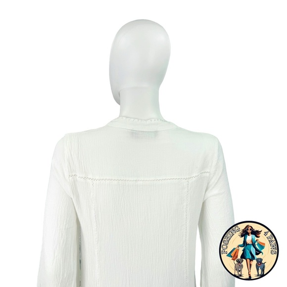 Pomander Place NEW White Gauze Beaded Long Puff Sleeve V-Neck Mini Dress Size S - Picture 6 of 10